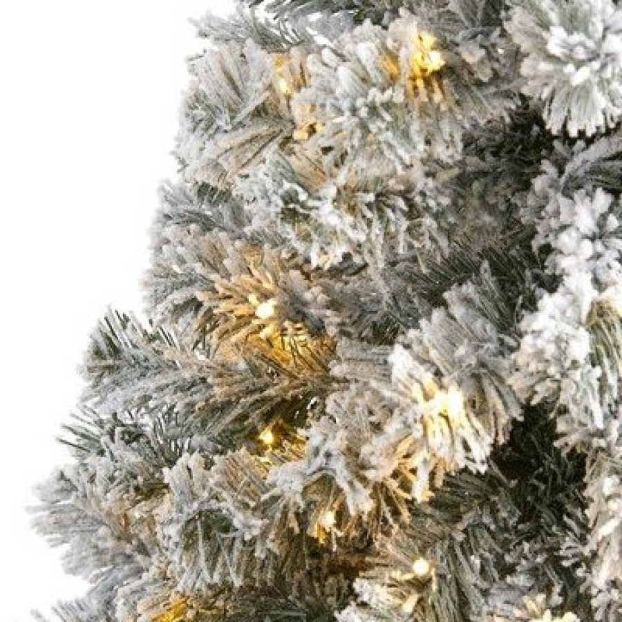 Fir Wood * | 4Ft Nearly Natural Pre-Lit Led Flocked West Virginia Fir Artificial Christmas Tree Clear Lights