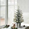 Pine * | 2Ft Puleo Pre-Lit Flocked Tabletop Artificial Christmas Tree In Metal Pot Clear Lights