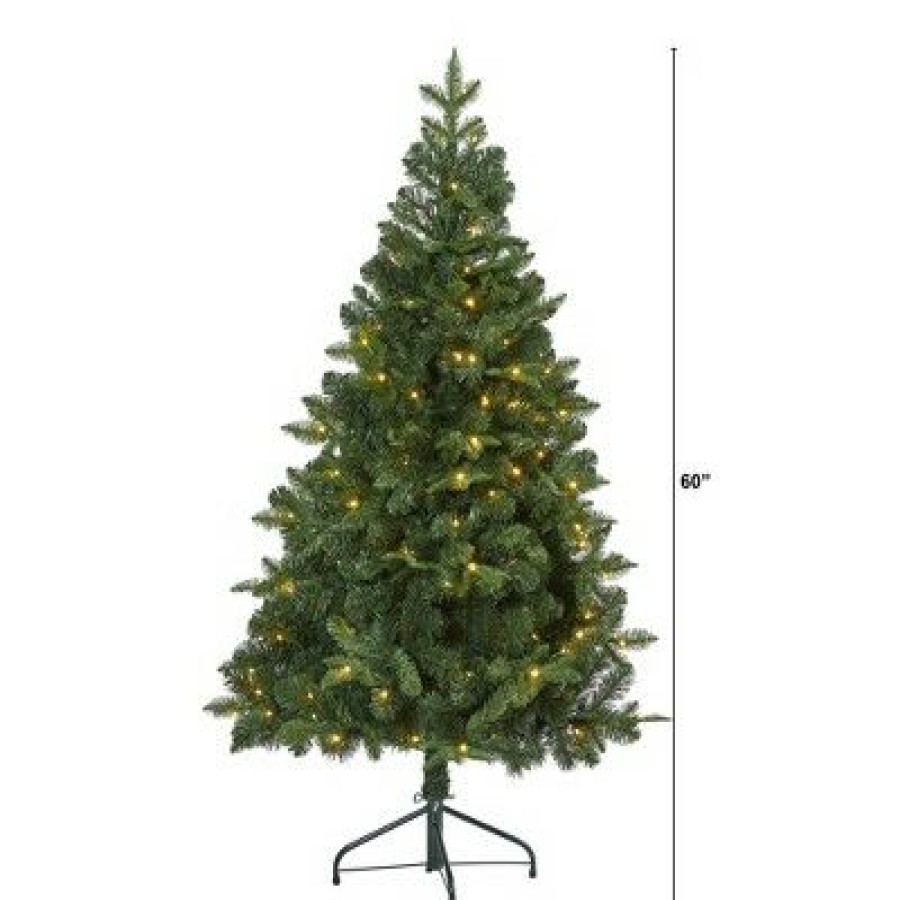 Spruce * | 5Ft Nearly Natural Pre-Lit Led Grand Teton Spruce Flat Back Artificial Christmas Tree Clear Lights