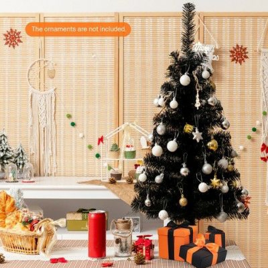 Pine * | Costway 3Ft Unlit Artificial Christmas Halloween Mini Tree Black W/Plastic Stand