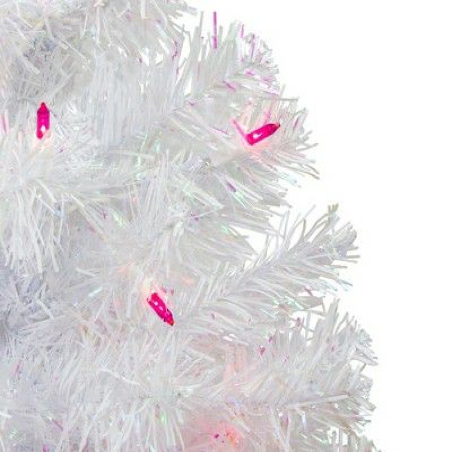 Pine * | Northlight 2 Pre-Lit White Iridescent Pine Artificial Christmas Tree Pink Lights