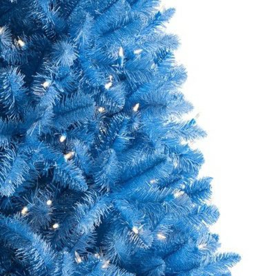 Unidentified Plant Variety * | Treetopia It'S Azure Thing Blue 5 Foot Artificial Prelit Full Bodied Christmas Tree Holiday Decoration W/ White Led Lights, Premium Stand & Foot Pedal