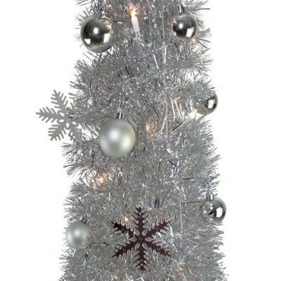 Pine * | Northlight 6 Pre-Lit Silver Pre-Decorated Pop-Up Artificial Christmas Tree