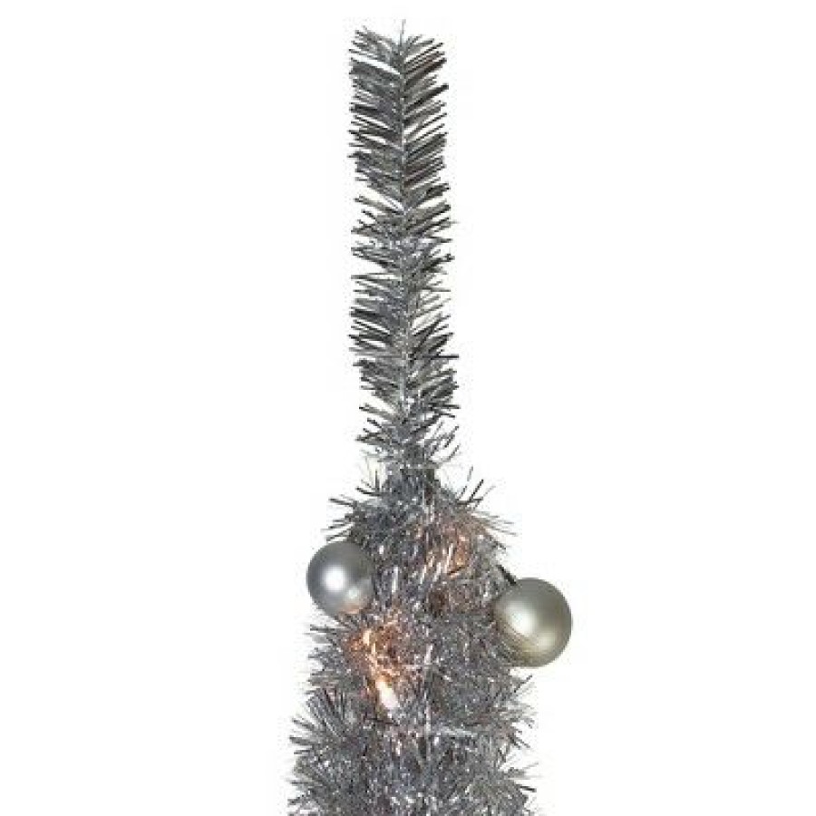 Pine * | Northlight 6 Pre-Lit Silver Pre-Decorated Pop-Up Artificial Christmas Tree