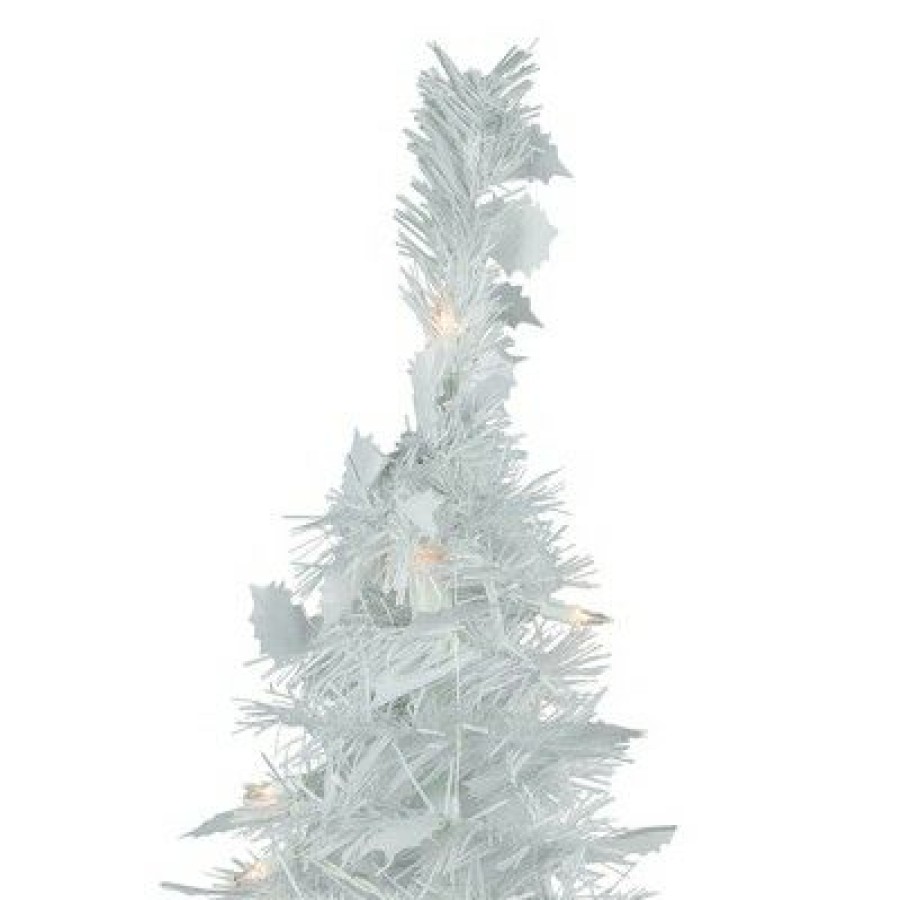 Pine * | Northlight 6 Pre-Lit White Tinsel Pop-Up Artificial Christmas Tree, Clear Lights