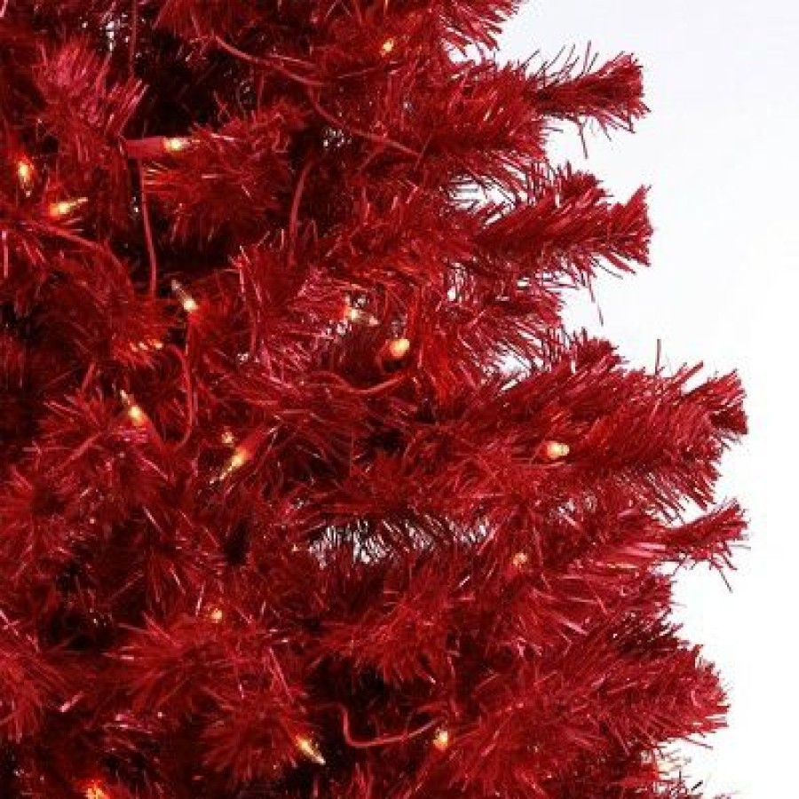 Pine * | National Tree Company 4 Foot Full Bodied Flocked Prelit Artificial Christmas Holiday Tree With 200 Clear Lights, 311 Branch Tips, & Metal Stand, Red