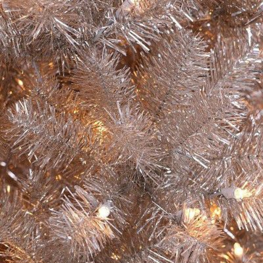 Pine * | 6.5Ft Pre-Lit Rose Gold Tinsel Artificial Christmas Tree Puleo