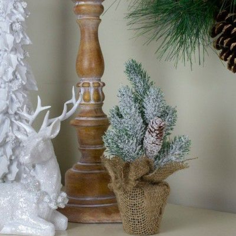 Pine * | Northlight 9 Flocked Mini Pine Cone Christmas Tree In Beige Burlap Pot