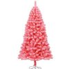 Pine * | Costway 6.5Ft Snow Flocked Hinged Artificial Christmas Tree W/ Metal Stand Pink