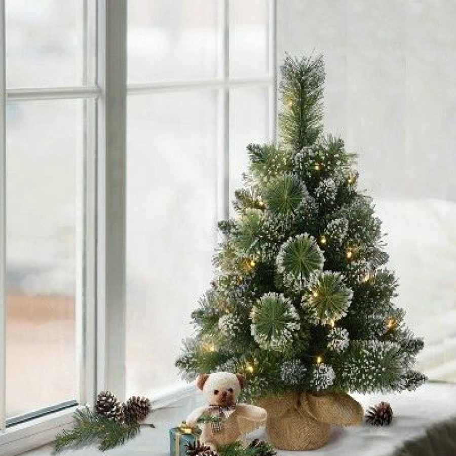 Spruce * | 2Ft Puleo Pre-Lit Flocked Tabletop Artificial Christmas Tree Clear Lights