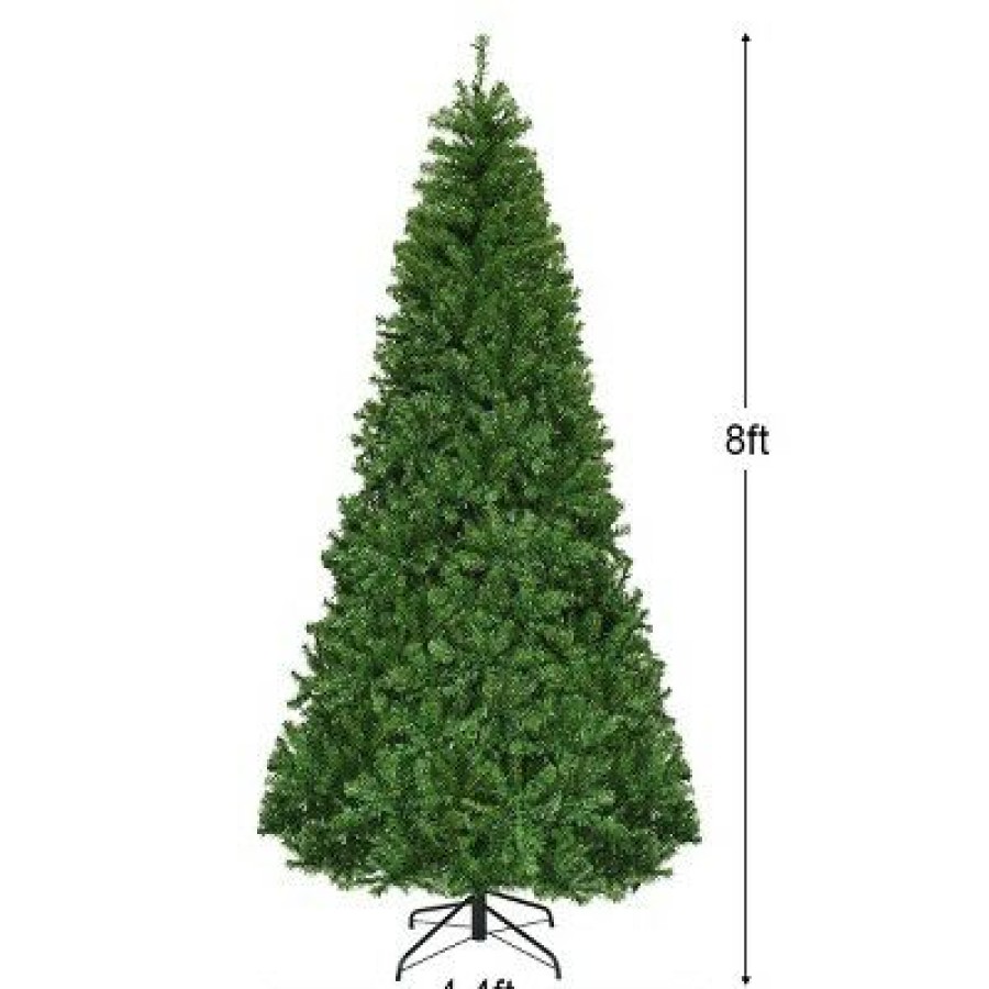 Pine * | Costway Pre-Lit Artificial Christmas Tree 8Ft Hinged 750 Led Lights