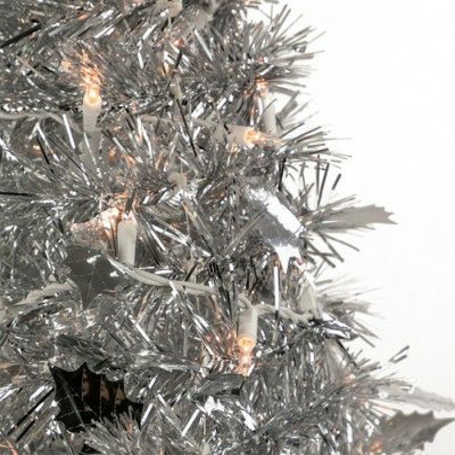 Unidentified Plant Variety * | Northlight 6 Prelit Artificial Christmas Tree Silver Tinsel Pop-Up Clear Lights