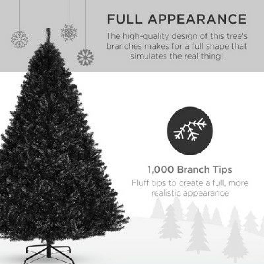 Fir Wood * | Best Choice Products 6Ft Artificial Full Black Christmas Tree Holiday Decoration W/ 1,477 Branch Tips, Foldable Base