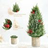 Pine * | Tangkula 18.5" Realistic Christmas Tree Tabletop Artificial Xmas Tree W/ 170 Snowy Tips 6 Pomegranate Clusters