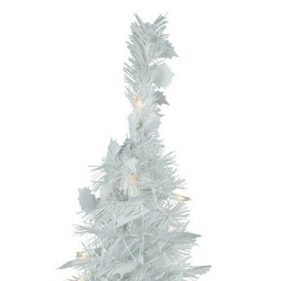 Pine * | Northlight 4 Pre-Lit White Tinsel Pop-Up Artificial Christmas Tree, Clear Lights