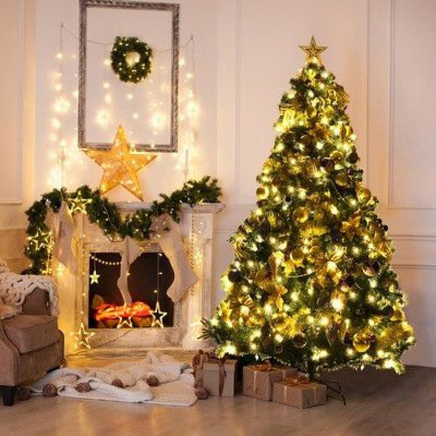 Pine * | Costway 7.5Ft Pre-Lit Artificial Christmas Tree 1100 Tips W/140 Ornaments And 250 Lights