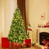 Pine * | Costway 7Ft Pre-Lit Hinged Artificial Christmas Tree W/ Pine Cones & Red Berries