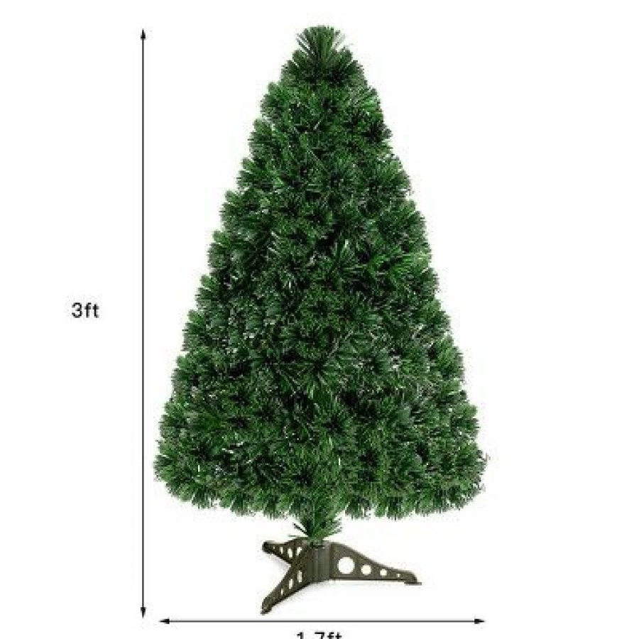 Pine * | Costway 3Ft Pre-Lit Fiber Optic Pvc Christmas Tree Tabletop Plastic