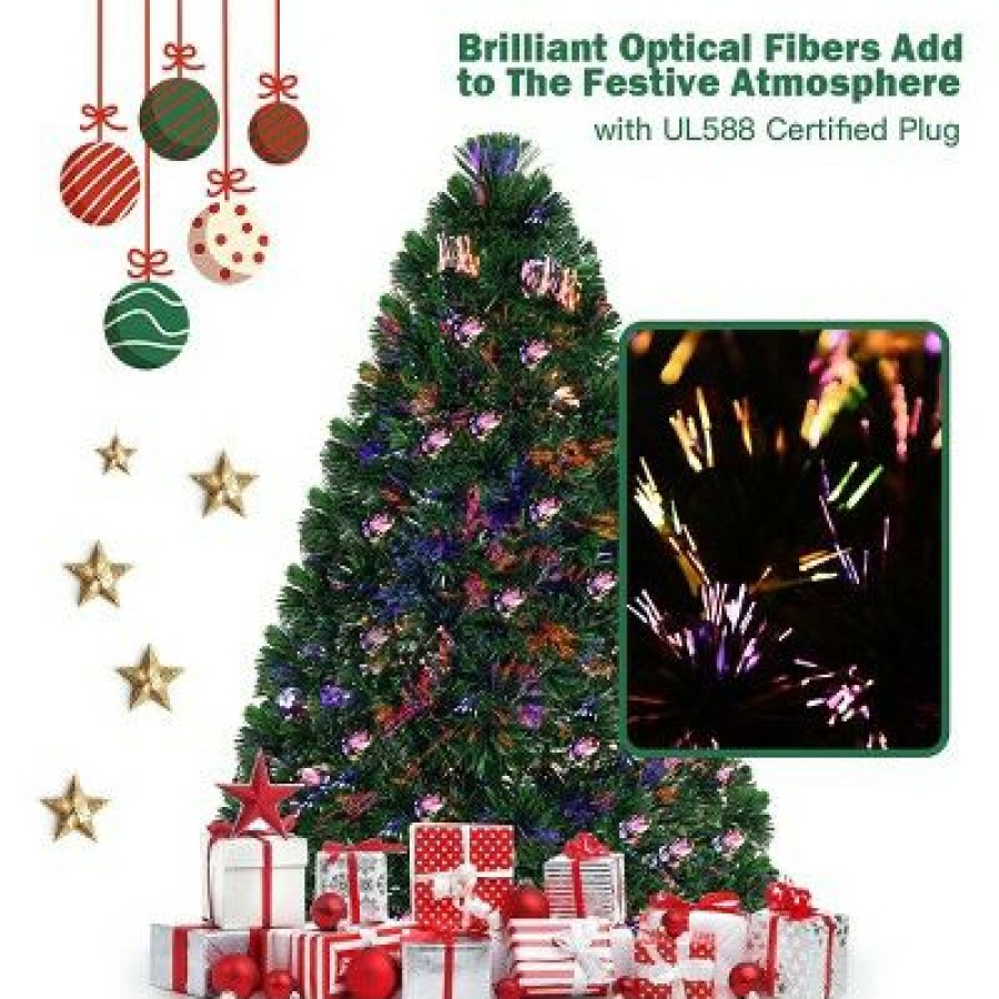 Pine * | Costway 3Ft Pre-Lit Fiber Optic Pvc Christmas Tree Tabletop Plastic