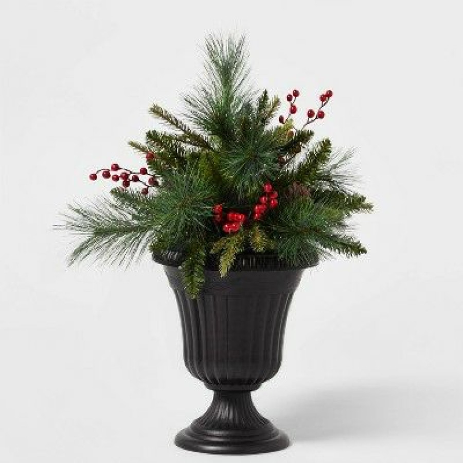 Spruce * | 24" Pre-Lit Mixed Greenery Artificial Christmas Pot Filler Clear Lights Wondershop