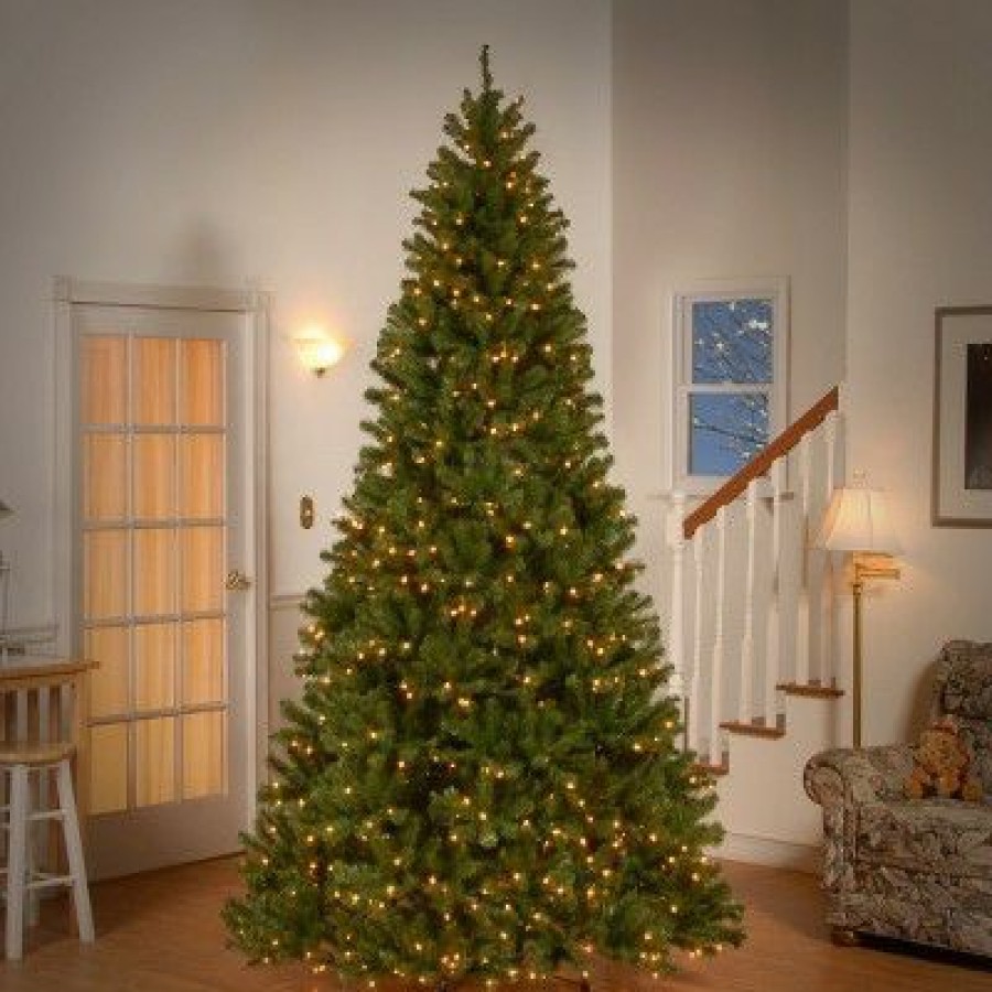 Spruce * | National Tree Company Pre-Lit Artificial Full Christmas Tree, Green, North Valley Spruce, White Lights, Includes Stand, 9Ft