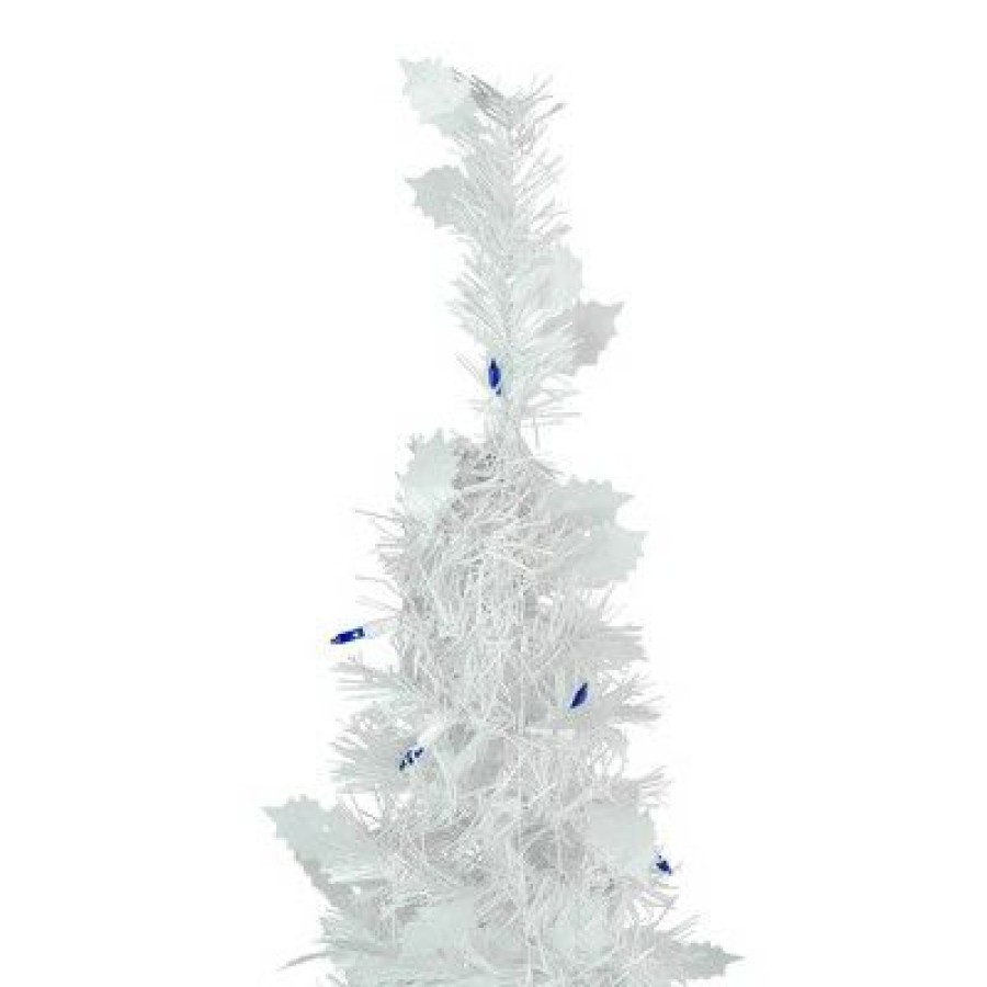 Pine * | Northlight 6Ft Lighted White Tinsel Pop-Up Artificial Christmas Tree, Blue Lights