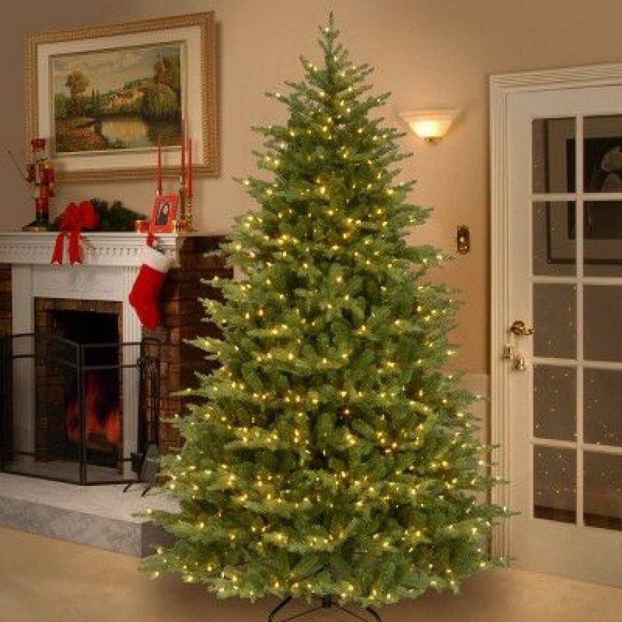 Spruce * | National Tree Company Pre-Lit 'Feel Real' Artificial Medium Christmas Tree, Green, Nordic Spruce, White Lights, Includes Stand, 9Ft