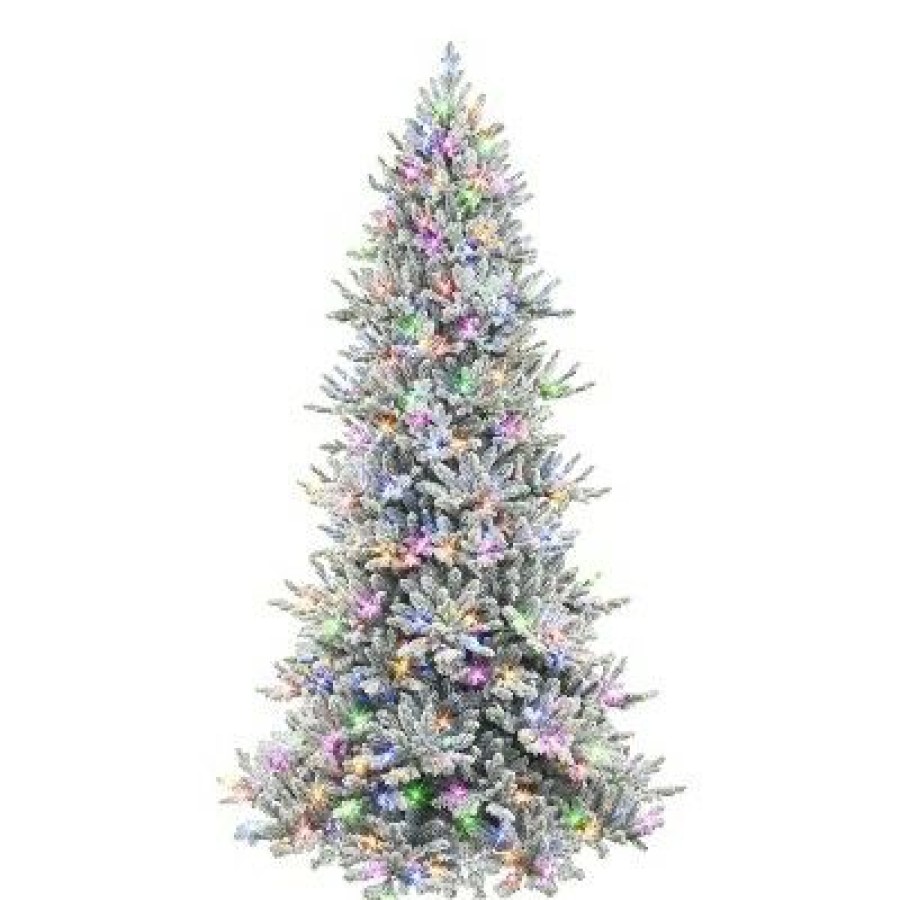 Fir Wood * | Puleo 7.5' Pre-Lit Led Flocked Downswept Full Royal Majestic Douglas Fir Artificial Christmas Tree Color Select Lights