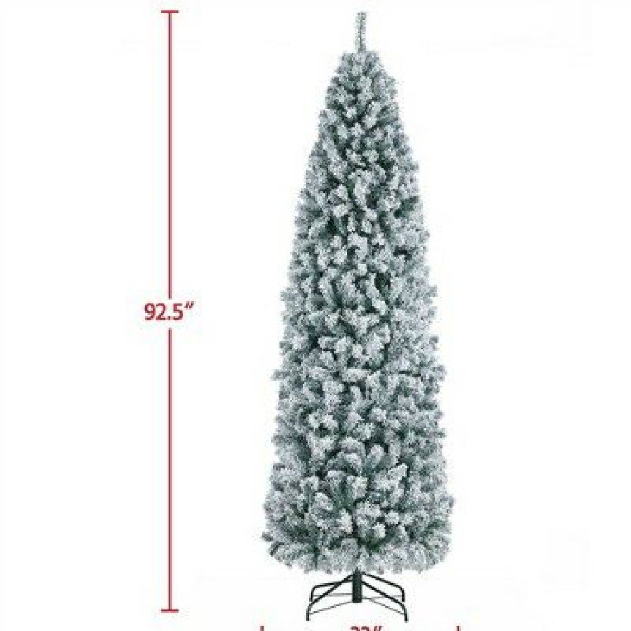 Spruce * | Yaheetech Flocked Pencil Artificial Christmas Tree Snow Frosted Christmas Tree, Green