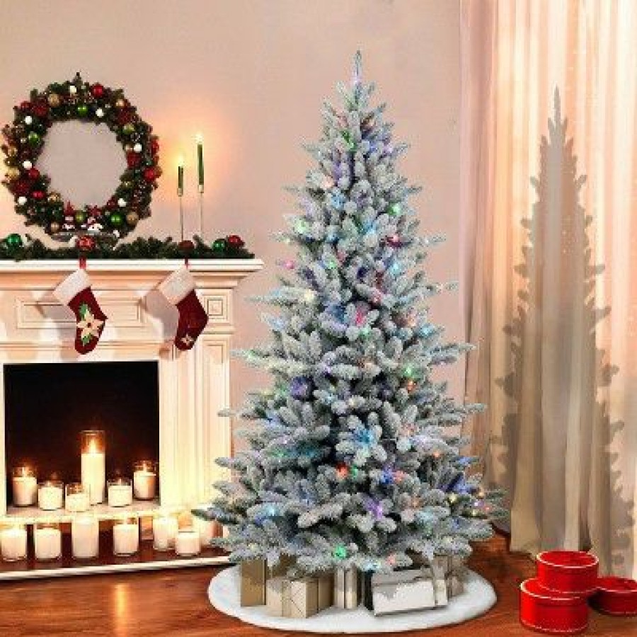 Douglas Fir * | 7.5Ft Puleo Pre-Lit Led Flocked Full Bennington Fir Artificial Christmas Tree Clear Lights