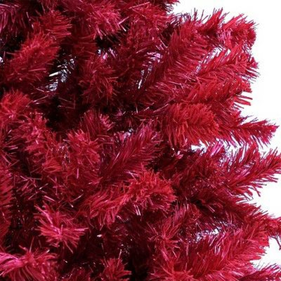 Pine * | National Tree Company 7 Foot Full Bodied Flocked Unlit Colorful Celebration Artificial Christmas Tree With 1,113 Branch Tips, & Metal Stand, Red