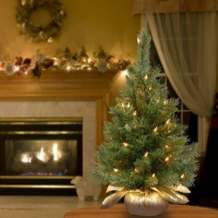 Fir Wood * | National Tree Company 2Ft National Christmas Tree Company Pre-Lit Majestic Fir Artificial Christmas Tree In Gold Cloth Bag With 35 Clear Lights