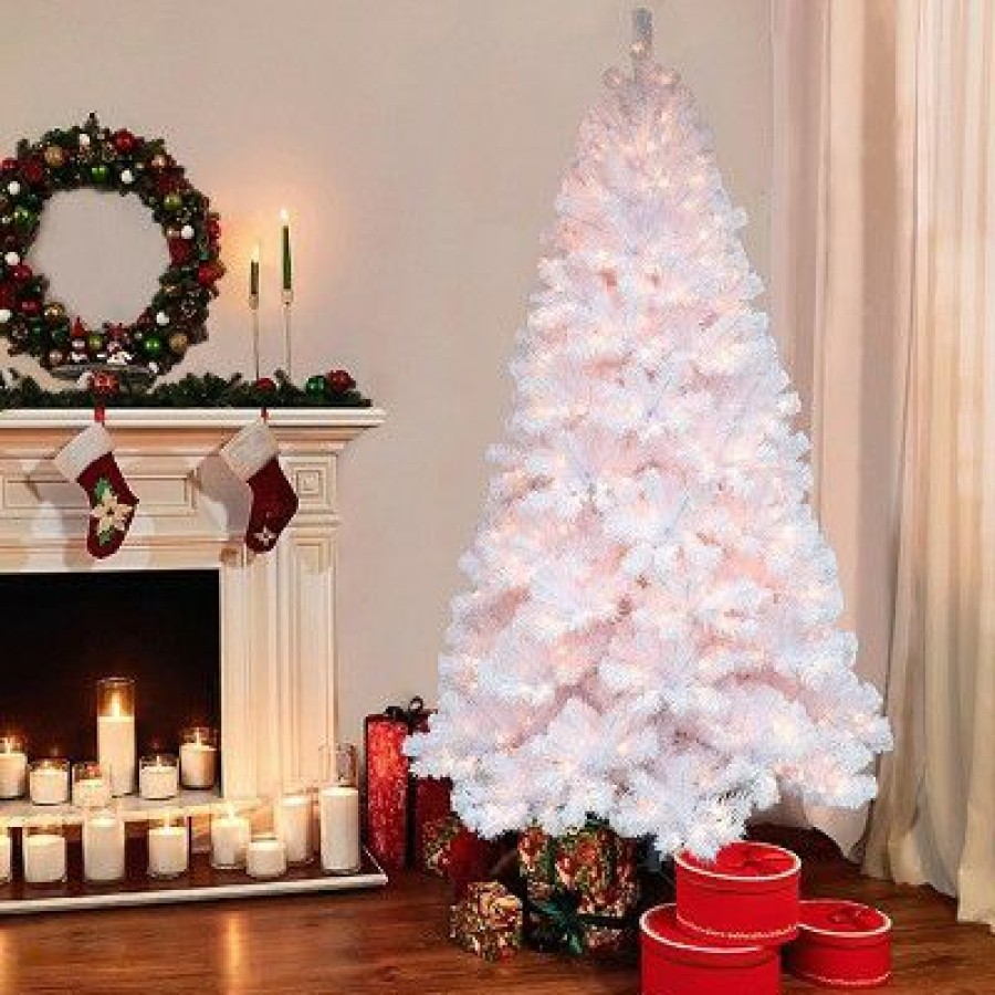 Fir Wood * | Puleo 7.5Ft Pre-Lit Artificial Christmas Tree White Full Newcastle Fir