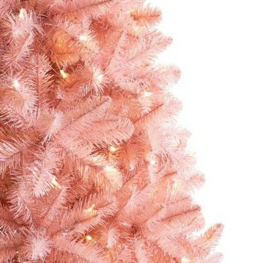 Unidentified Plant Variety * | Treetopia Pretty In Pink 7 Foot Artificial Prelit Full Bodied Christmas Tree Holiday Decoration With White Led Lights, Premium Stand, And Foot Pedal