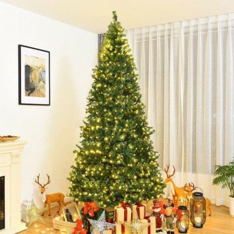 Pine * | Costway 9Ft Pre-Lit Artificial Christmas Tree Hinged 1000 Led Lights