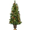 Pine * | Costway 4Ft Pre-Lit Christmas Entrance Tree In Urn W/ 60 Led Light Red Berries Pine Cone