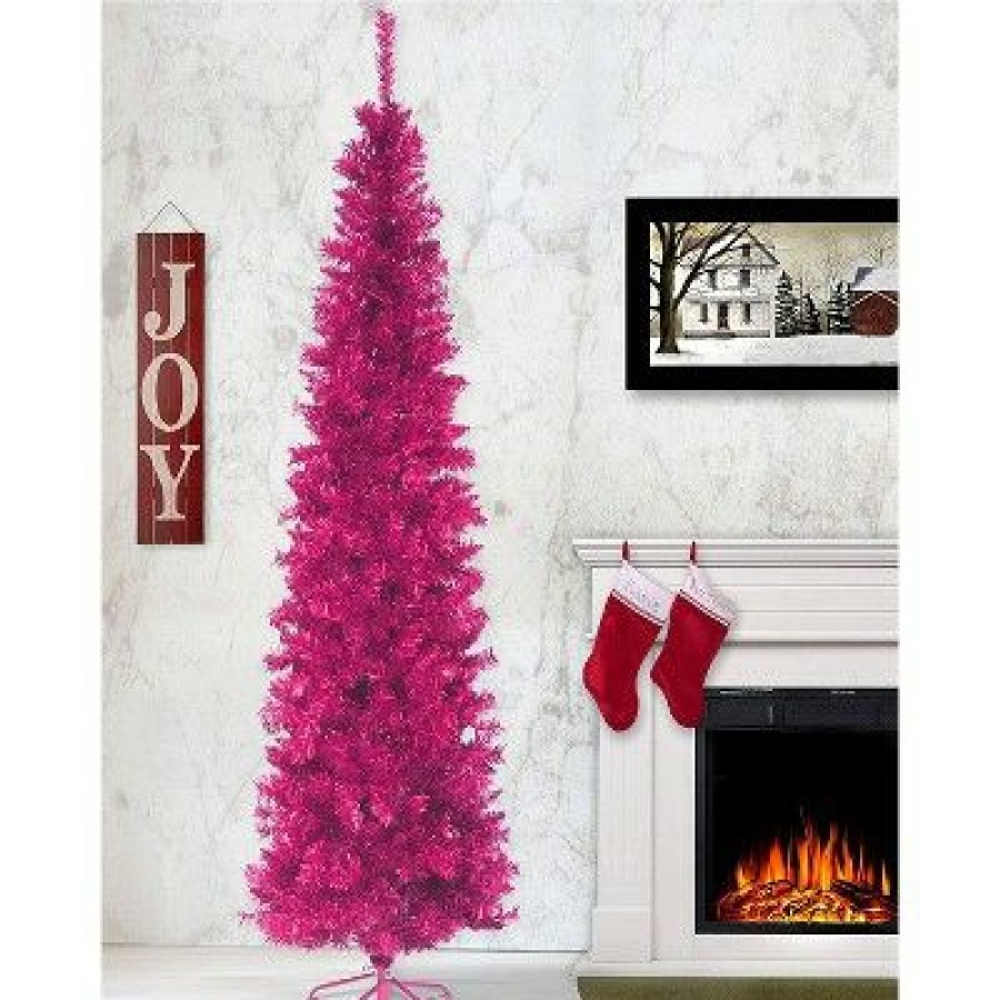 Pine * | National Tree Company 6 Foot Unlit Pink Holiday Tinsel Christmas Tree Bundle With Twinkly Smart Decorations Custom 250 Bulb Led Rgb+W String Lights