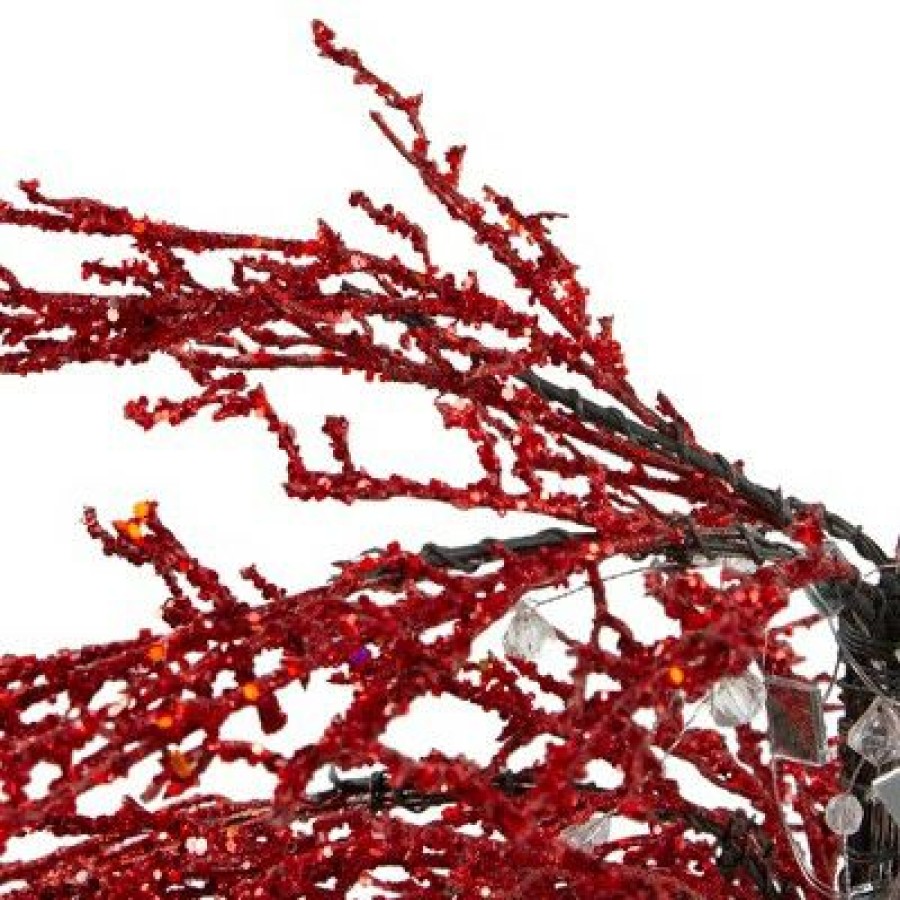 Pine * | Cmi 3.8 Unlit Artificial Christmas Tree Red Holiday Crystallized Potted Glitter