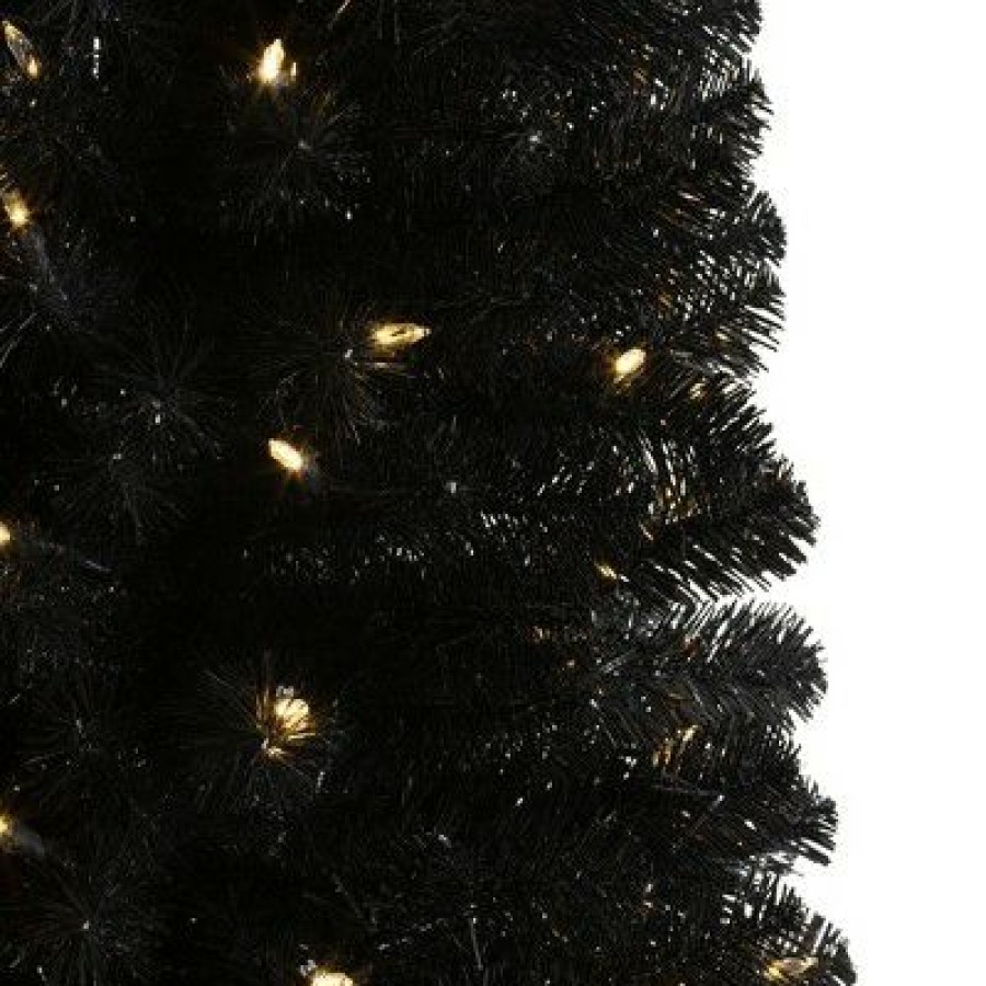 Unidentified Plant Variety * | Treetopia Stiletto Black 7 Foot Artificial Prelit Pencil Thin Christmas Tree Holiday Decoration With White Led Lights, Premium Stand, And Foot Pedal