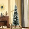 Douglas Fir * | Homcom Artificial Snow Flocked Christmas Tree, Winter Style Holiday Xmas Pencil Tree With Foldable Steel Stand Home Indoor Decoration, Green