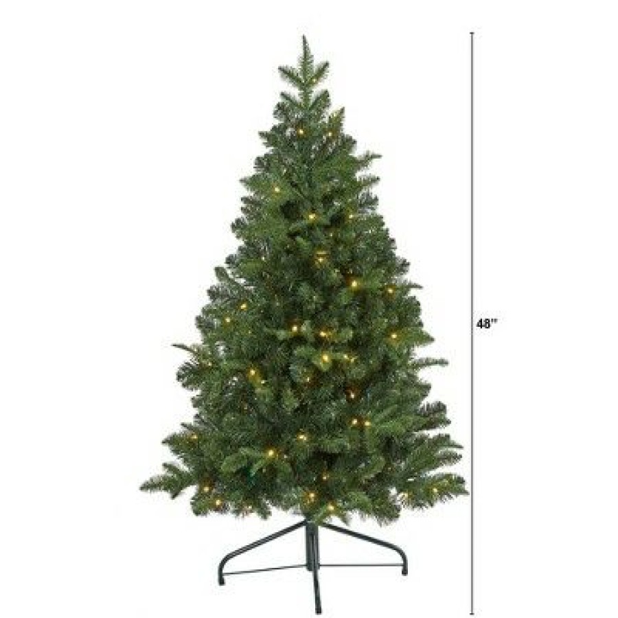 Spruce * | 4Ft Nearly Natural Pre-Lit Led Grand Teton Spruce Flat Back Artificial Christmas Tree Clear Lights