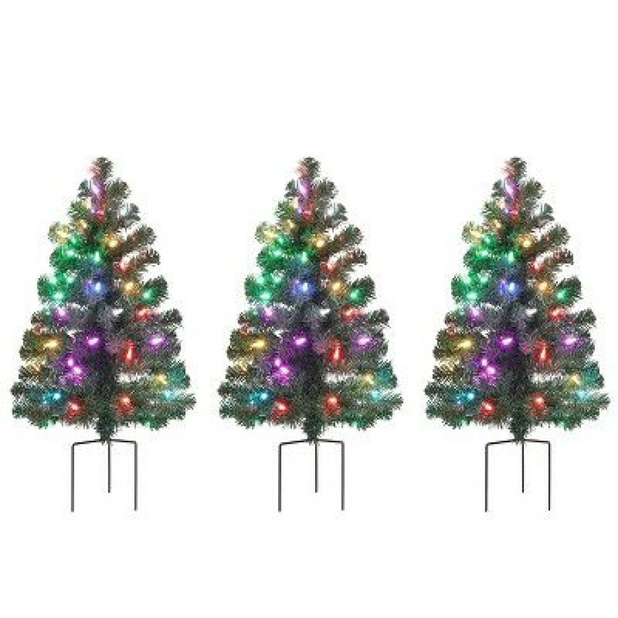 Spruce * | Mr. Christmas Alexa Enabled Rgb Led Illuminated Pathway Christmas Trees, Set Of 3