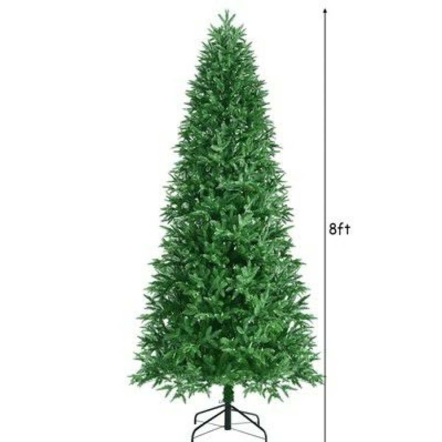 Pine * | Costway 8Ft Pre-Lit Hinged Christmas Tree W/ 600 Led Lights & 9 Dynamic Effects