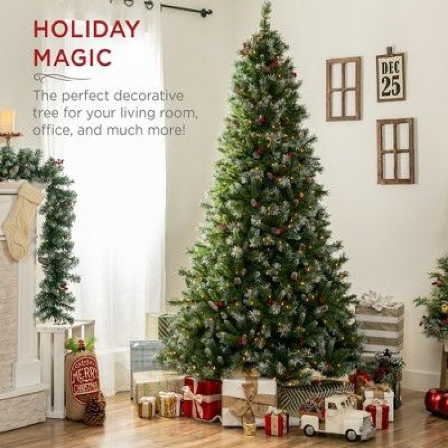 Pine * | Best Choice Products Pre-Lit Pre-Decorated Holiday Christmas Tree W/ Flocked Tips, Base