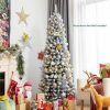 Pine * | Costway 6.5Ft Snow-Flocked Hinged Artificial Christmas Pencil Tree W/ 829 Mixed Tips