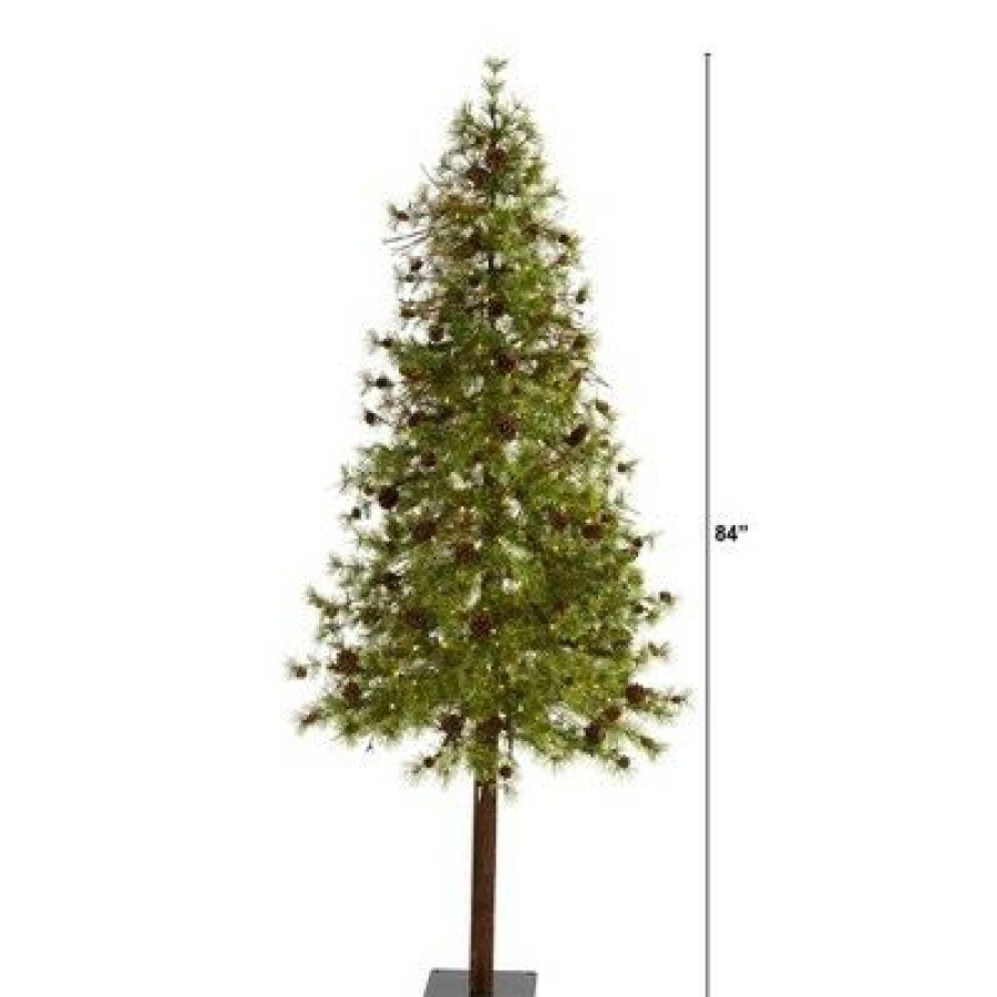 Pine * | 7Ft Nearly Natural Pre-Lit Led Wyoming Alpine With Pinecones Artificial Christmas Tree Clear Lights