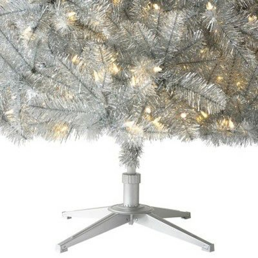 Unidentified Plant Variety * | Treetopia Silver Stardust 5 Foot Artificial Prelit Full Tinsel Christmas Tree Holiday Decoration With White Led Lights, Premium Stand & Foot Pedal