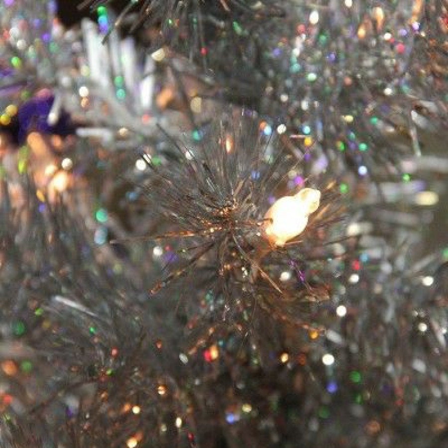 Pine * | Northlight 2 Pre-Lit Silver Iridescent Pine Artificial Tinsel Christmas Tree Clear Lights