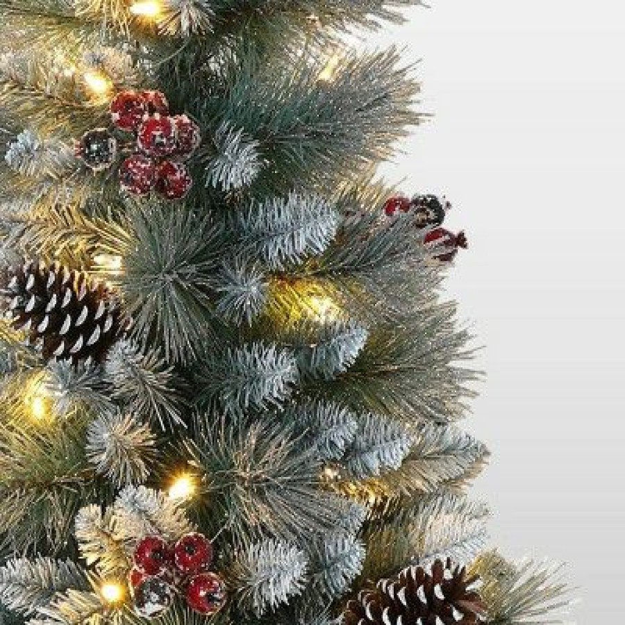 Pine * | 4.5Ft Pre-Lit Potted Glittery Artificial Christmas Pine Tree Puleo