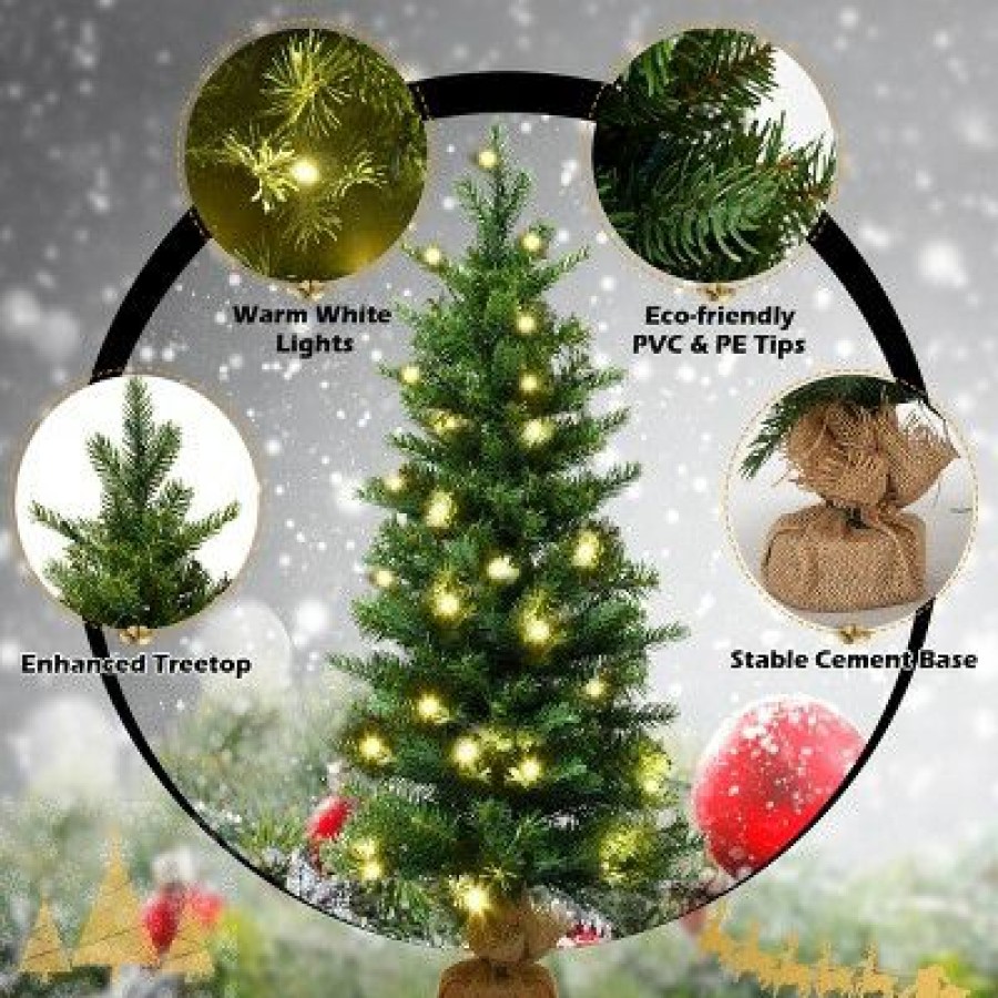 Pine * | Tangkula 3 Tabletop Christmas Tree Pre-Lit Warm White Led Battery Operated W/ Lights & Timer